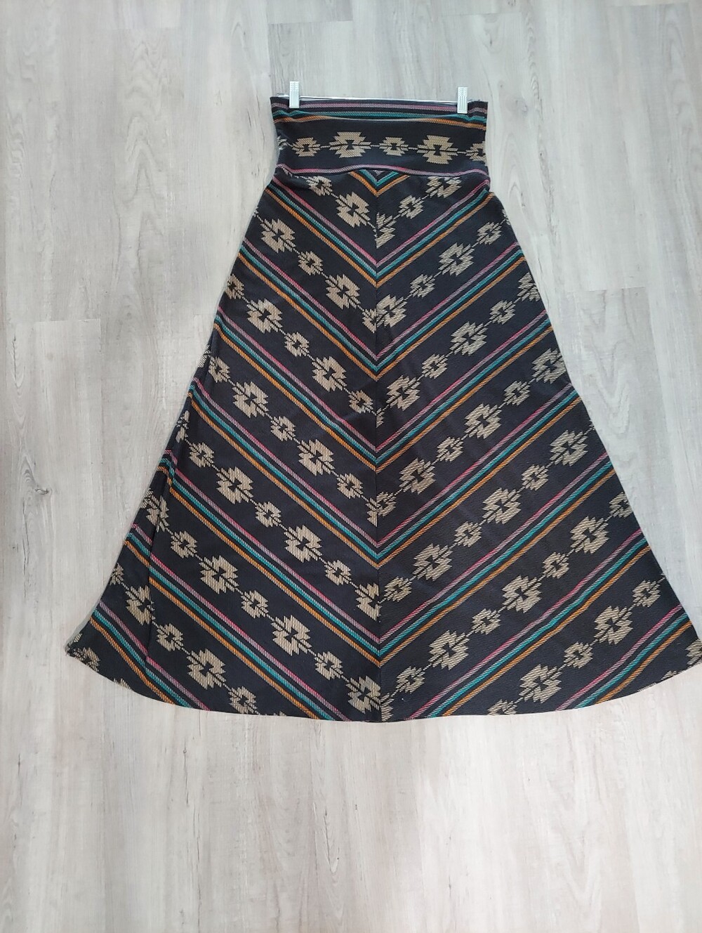 Mossimo Supply Co. Black Maxi Skirt with Tan Aztec Print and Teal & Rust Stripes